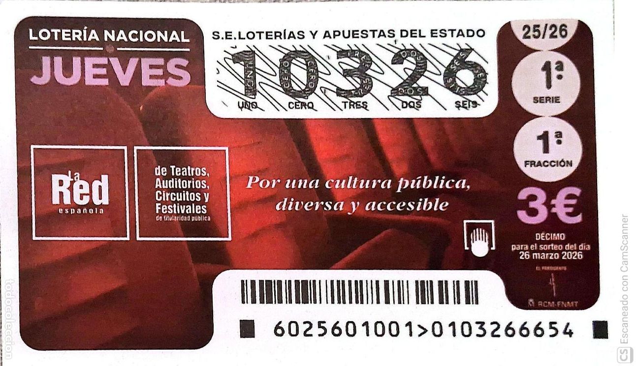 National Spanish Lottery: Espa&ntilde;a. Loter&iacute;a. 2026. Sorteo: 25 La Red espa&ntilde;ola de Teatros, Auditorios, Circuitos y Festivales. Fe