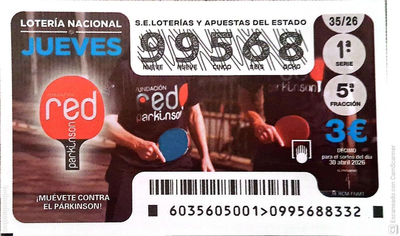 Loter&iacute;a Nacional: Espa&ntilde;a. Loter&iacute;a. 2026. Sorteo: 35 Fundaci&oacute;n red Parkinson. Fecha: 30 abril.