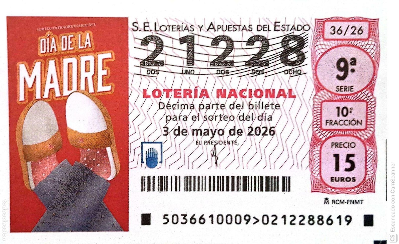 Loter&iacute;a Nacional: Espa&ntilde;a. Loter&iacute;a. 2026. Sorteo: 36 D&iacute;a de la Madre. Fecha: 3 mayo.
