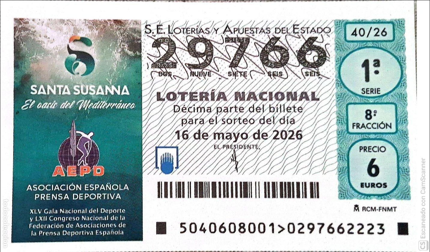 Loter&iacute;a Nacional: Espa&ntilde;a. Loter&iacute;a. 2026. Sorteo: 40 Santa Susana., El Oasis del Mediterr&aacute;neo - Asociaci&oacute;n Espa&ntilde;ola Pre