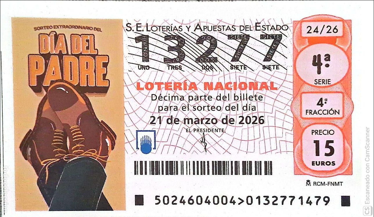 Loter&iacute;a Nacional: Espa&ntilde;a. Loter&iacute;a. 2026. Sorteo: 24 D&iacute;a del Padre. Fecha: 21 marzo.