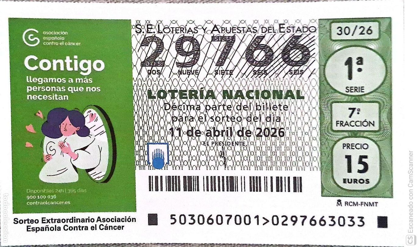Loter&iacute;a Nacional: Espa&ntilde;a. Loter&iacute;a. 2026. Sorteo: 30 Sorteo Extraordinario Asociaci&oacute;n Espa&ntilde;ola Contra el C&aacute;ncer. Fecha: