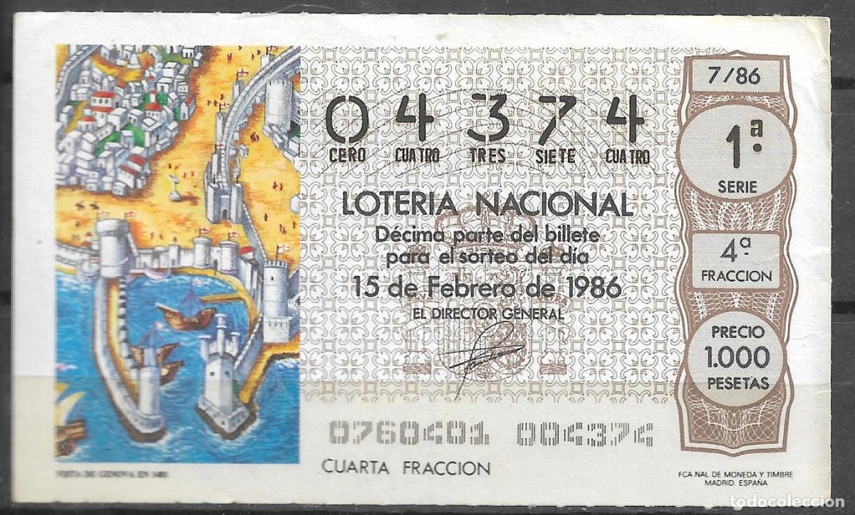Loter&iacute;a Nacional: LOTERIA NACIONAL,15/02/1986.