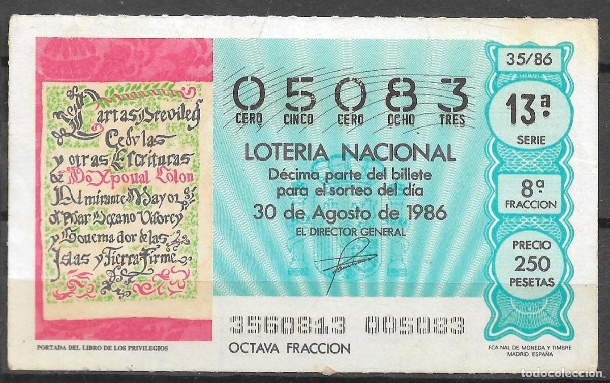 Loter&iacute;a Nacional: LOTERIA NACIONAL,30/08/1986.