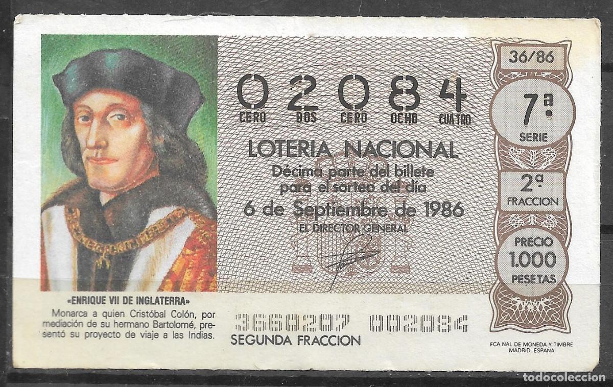 Loter&iacute;a Nacional: LOTERIA NACIONAL,06/09/1986.