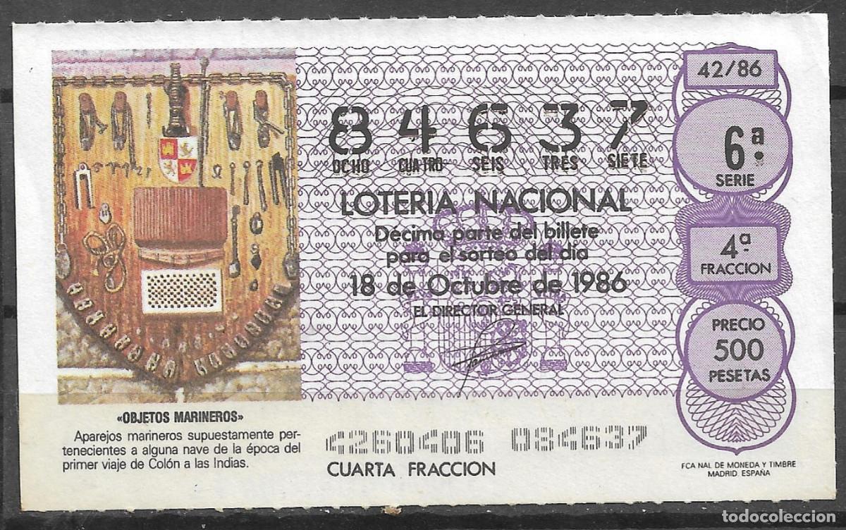 Loter&iacute;a Nacional: LOTERIA NACIONAL,18/10/1986.