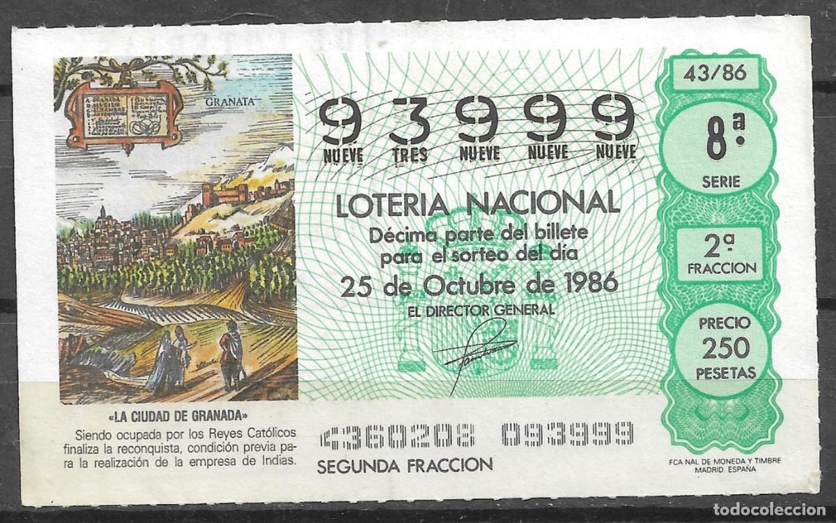 Loter&iacute;a Nacional: LOTERIA NACIONAL,25/10/1986.