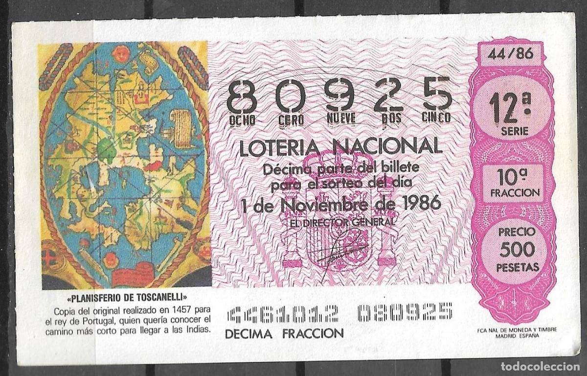 Loter&iacute;a Nacional: LOTERIA NACIONAL,01/11/1986.