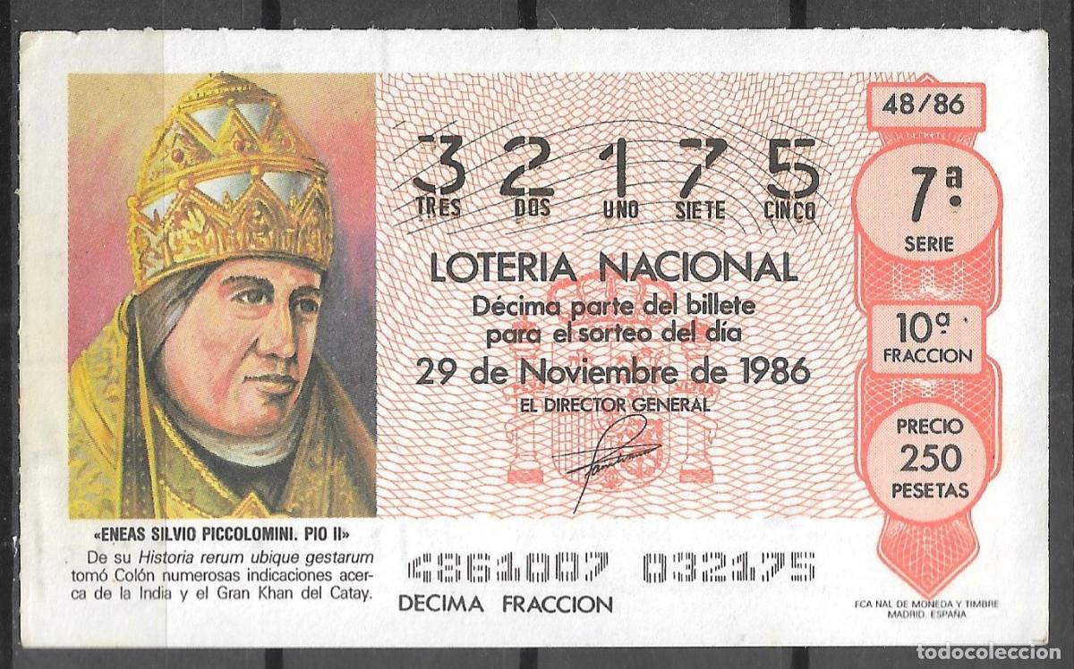 Loter&iacute;a Nacional: LOTERIA NACIONAL,29/11/1986.