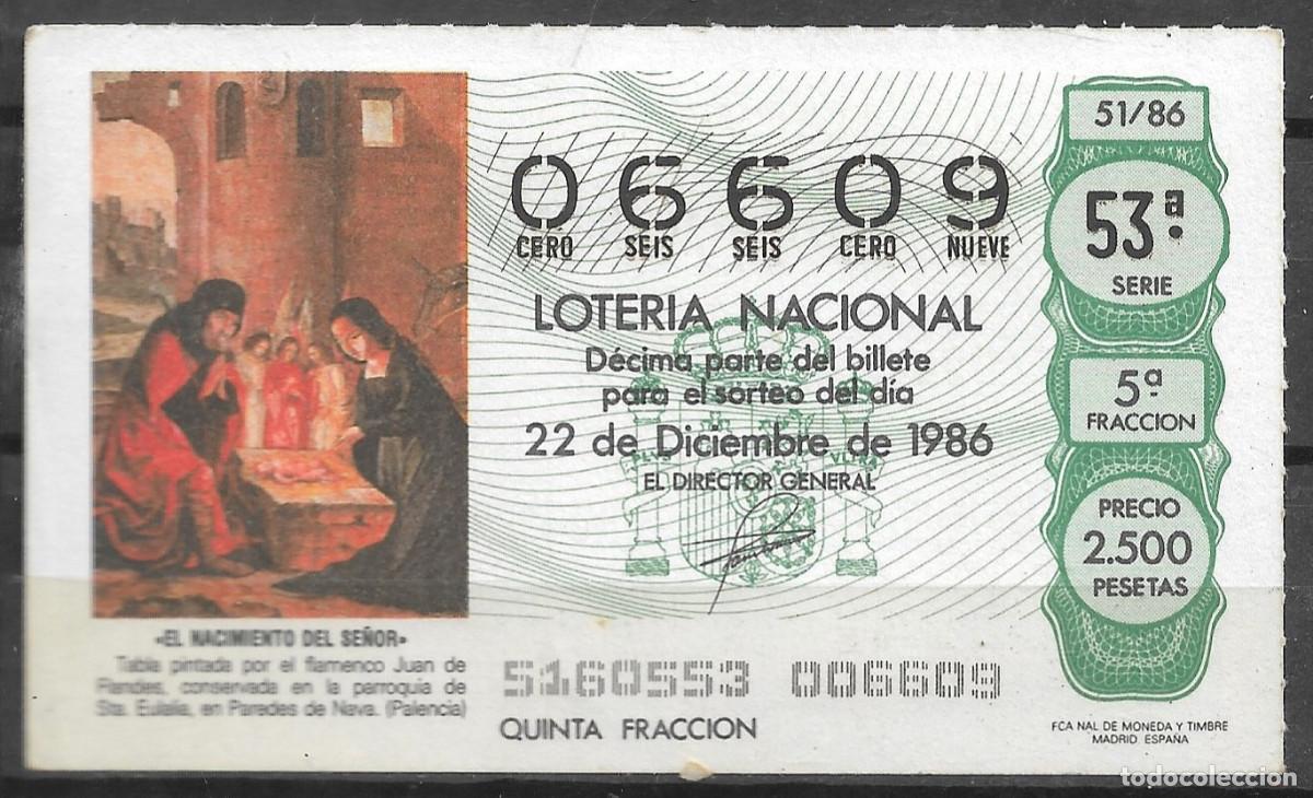 Loter&iacute;a Nacional: LOTERIA NACIONAL,22/12/1986.
