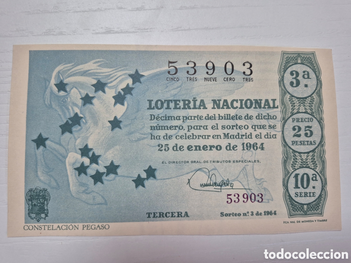 Nationale spanische Lotterie: 3 DE 1964 PERFECTO ESTADO SERIE 10