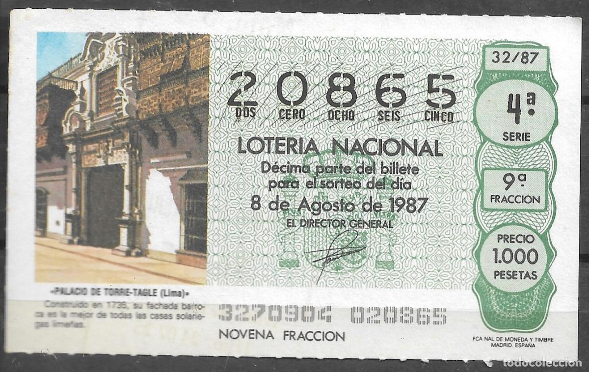 Nationale spanische Lotterie: LOTERIA NACIONAL,08/08/1987.