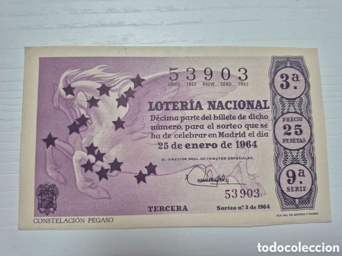 Nationale spanische Lotterie: 3 DE 1964 PERFECTO ESTADO SERIE 9