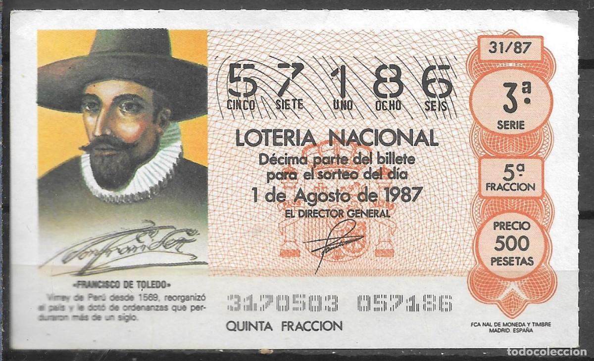Nationale spanische Lotterie: LOTERIA NACIONAL,01/08/1987.