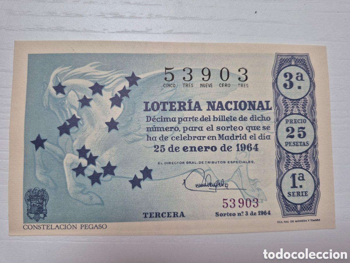Nationale spanische Lotterie: 3 DE 1964 PERFECTO ESTADO SERIE 1