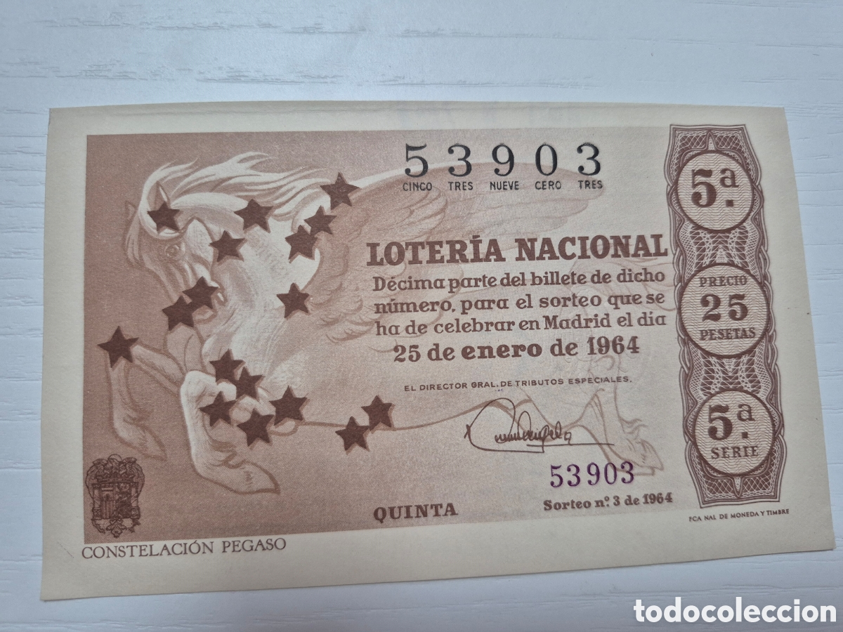 Nationale spanische Lotterie: 3 DE 1964 PERFECTO ESTADO SERIE 5