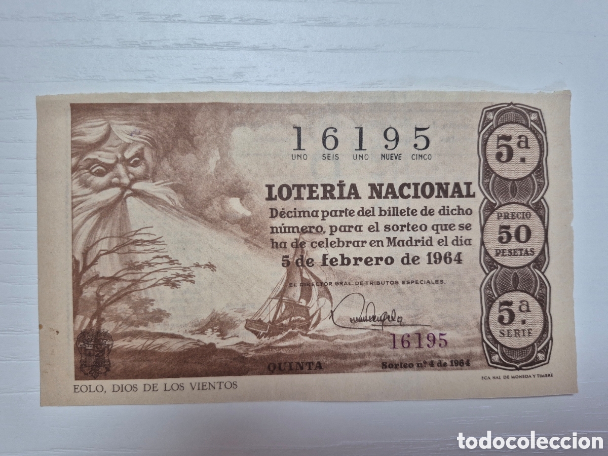 Nationale spanische Lotterie: LOTERIA NACIONAL SORTEO 4 DE 1964 PERFECTO ESTADO SERIE 5