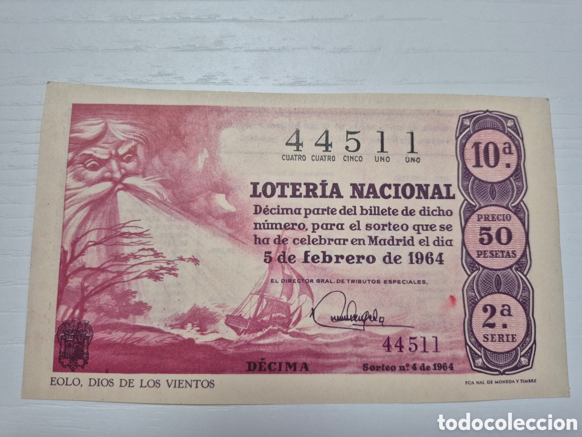 Nationale spanische Lotterie: LOTERIA NACIONAL SORTEO 4 DE 1964 PERFECTO ESTADO SERIE 2