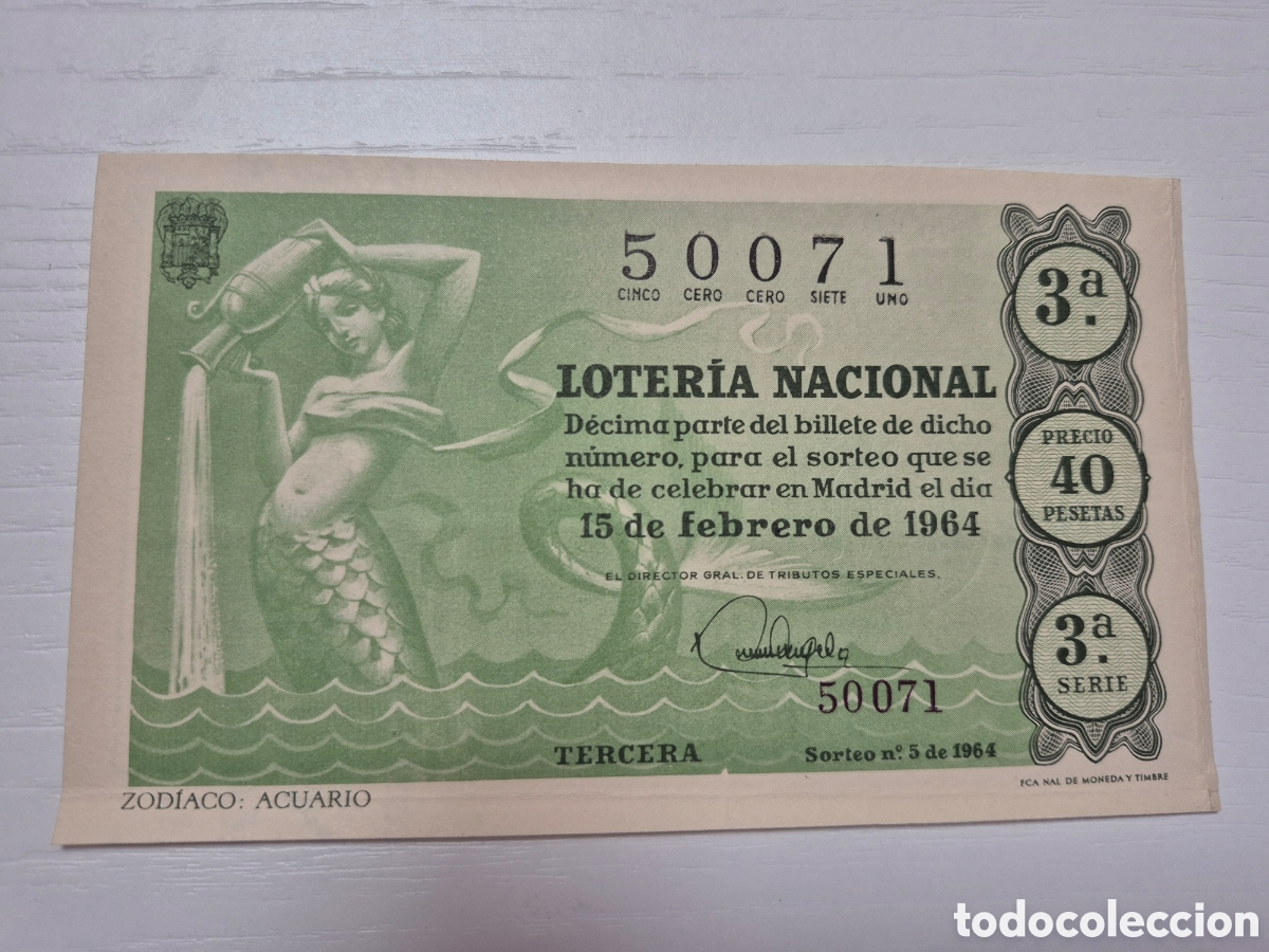 Loter&iacute;a Nacional: LOTERIA NACIONAL SORTEO 5 DE 1964 PERFECTO ESTADO SERIE 3