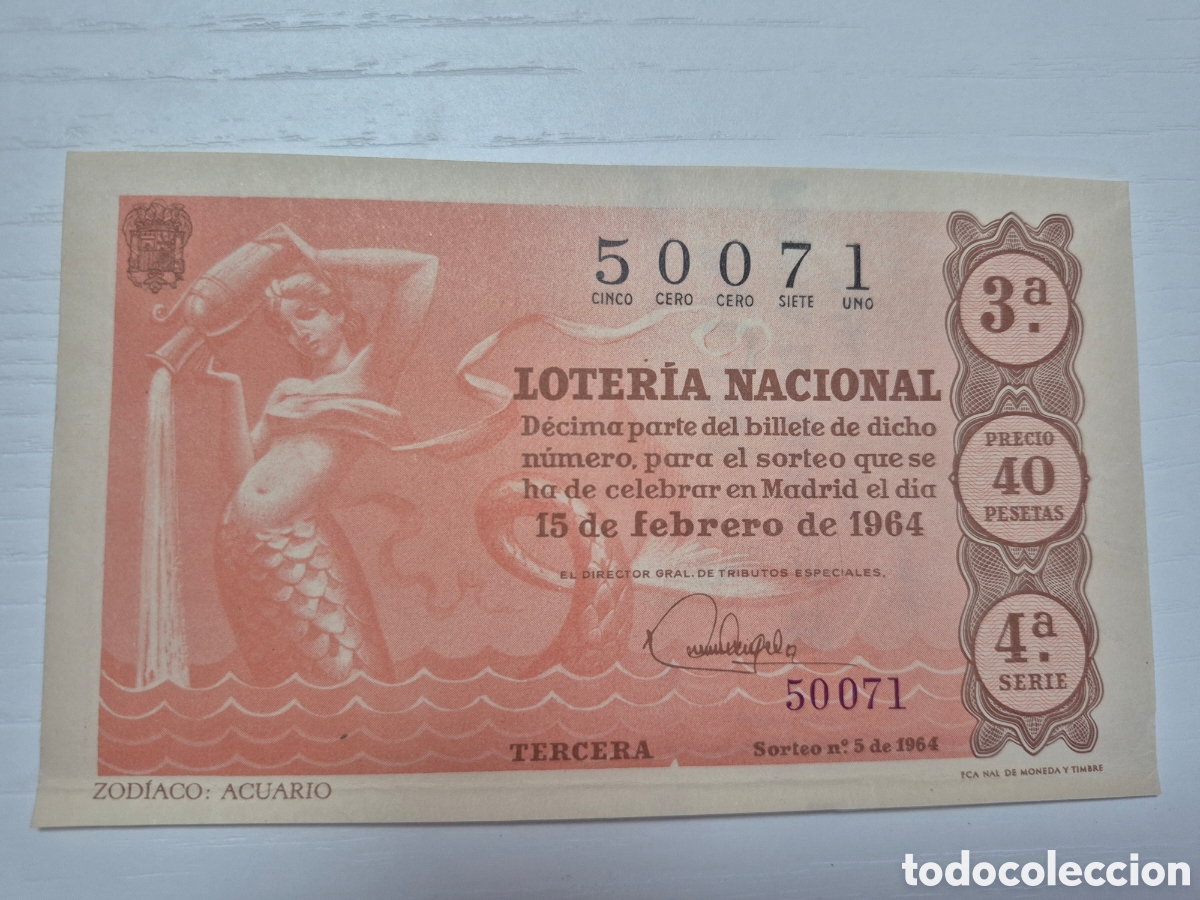 Loter&iacute;a Nacional: LOTERIA NACIONAL SORTEO 5 DE 1964 PERFECTO ESTADO SERIE 4