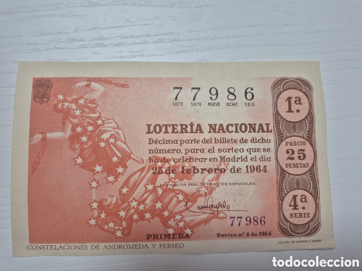 Loter&iacute;a Nacional: LOTERIA NACIONAL SORTEO 6 DE 1964 PERFECTO ESTADO SERIE 4