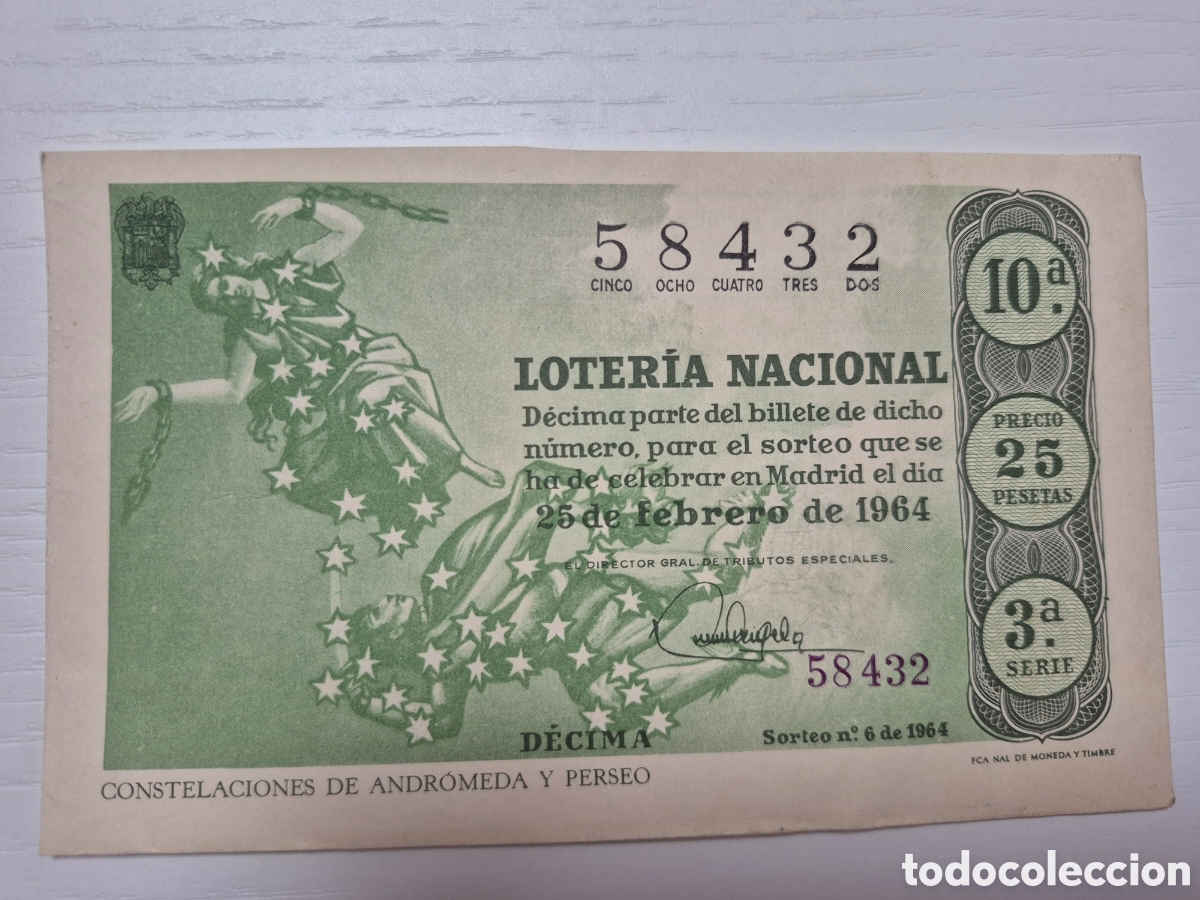 Loter&iacute;a Nacional: LOTERIA NACIONAL SORTEO 6 DE 1964 PERFECTO ESTADO SERIE 3