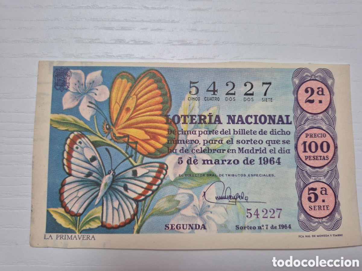 Loter&iacute;a Nacional: LOTERIA NACIONAL SORTEO 7 DE 1964 PERFECTO ESTADO SERIE 5