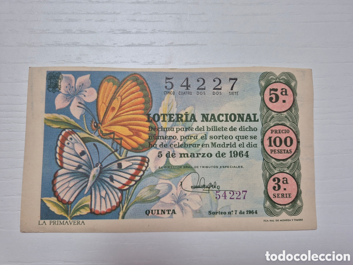 Loter&iacute;a Nacional: LOTERIA NACIONAL SORTEO 7 DE 1964 PERFECTO ESTADO SERIE 3