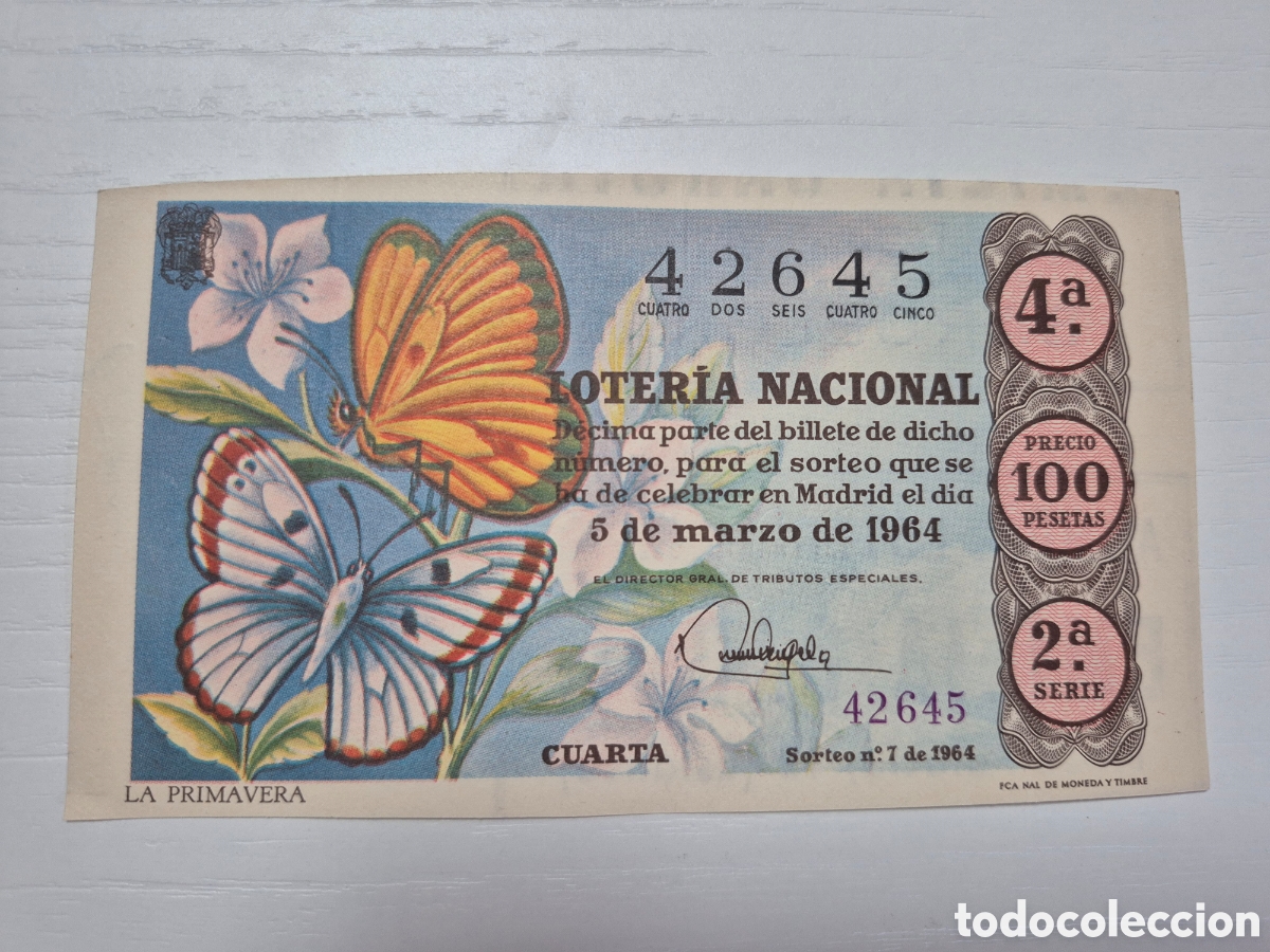 Loter&iacute;a Nacional: LOTERIA NACIONAL SORTEO 7 DE 1964 PERFECTO ESTADO SERIE 2