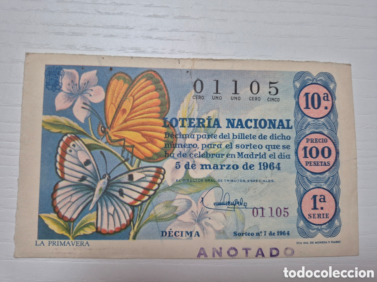 Loter&iacute;a Nacional: LOTERIA NACIONAL SORTEO 7 DE 1964 PERFECTO ESTADO SERIE 1