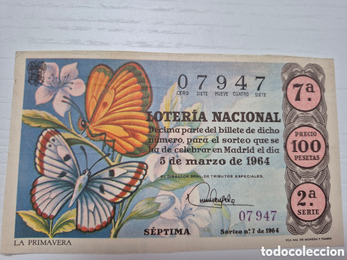 Loter&iacute;a Nacional: LOTERIA NACIONAL SORTEO 7 DE 1964 PERFECTO ESTADO SERIE 2