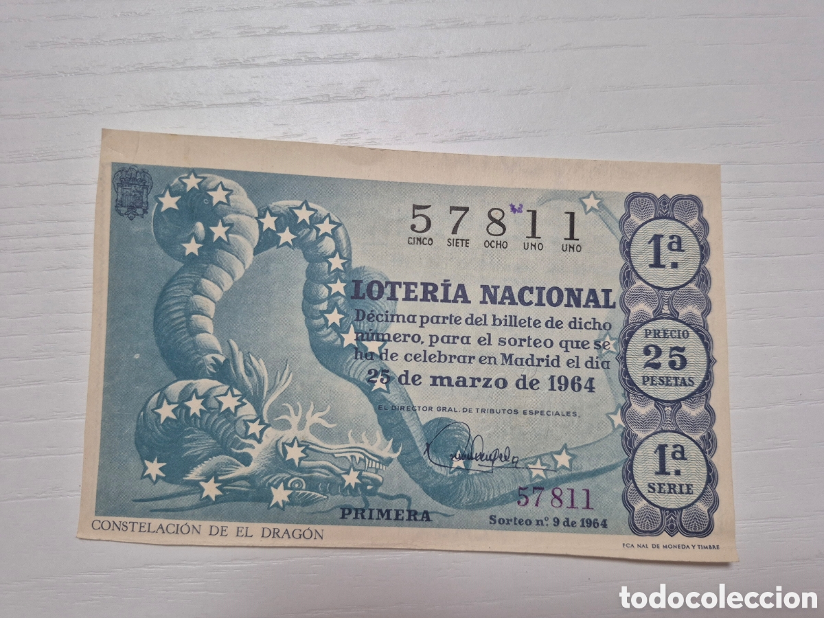 Loter&iacute;a Nacional: LOTERIA NACIONAL SORTEO 9 DE 1964 PERFECTO ESTADO SERIE 1