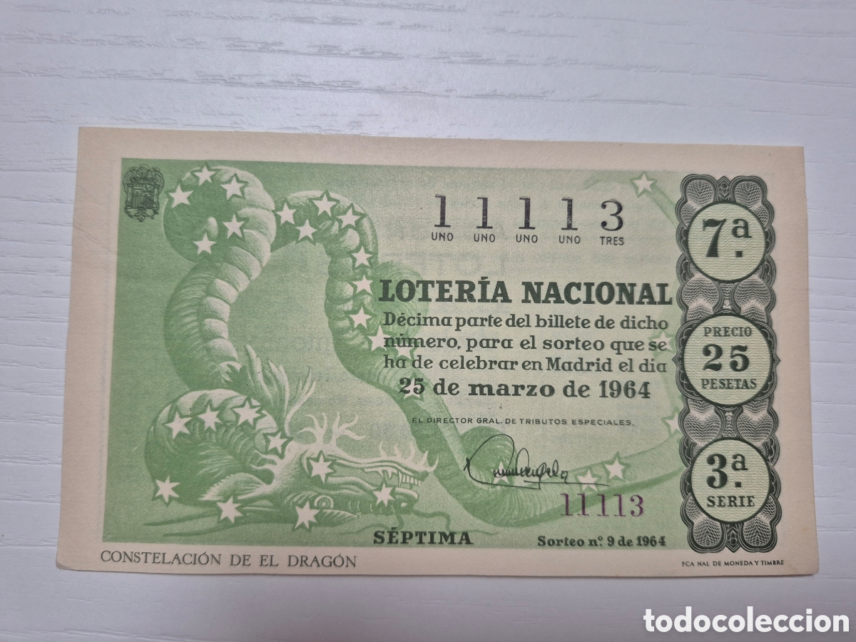Loter&iacute;a Nacional: LOTERIA NACIONAL SORTEO 9 DE 1964 PERFECTO ESTADO SERIE 3