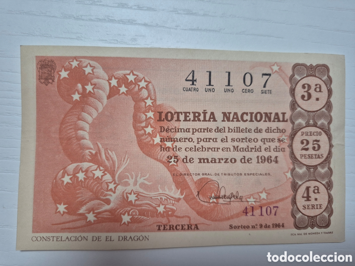 Loter&iacute;a Nacional: LOTERIA NACIONAL SORTEO 9 DE 1964 PERFECTO ESTADO SERIE 4