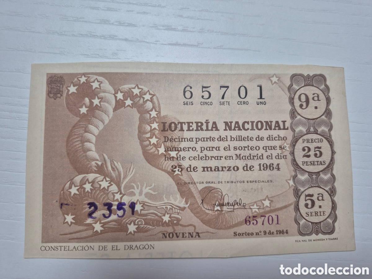 Loter&iacute;a Nacional: LOTERIA NACIONAL SORTEO 9 DE 1964 PERFECTO ESTADO SERIE 5