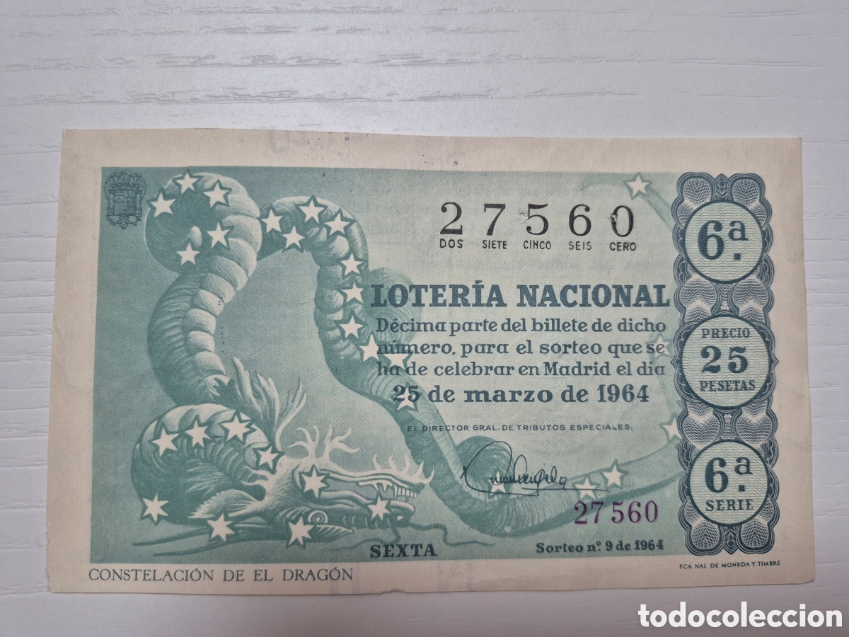 Loter&iacute;a Nacional: LOTERIA NACIONAL SORTEO 9 DE 1964 PERFECTO ESTADO SERIE 6