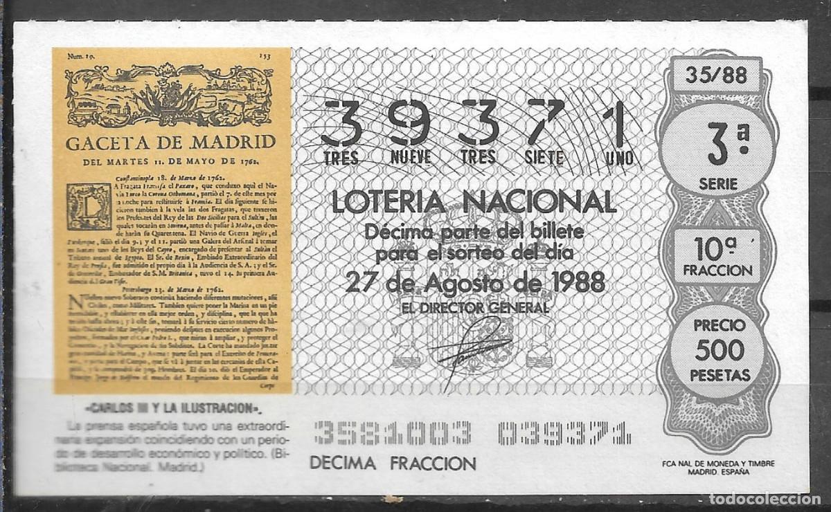 Loter&iacute;a Nacional: LOTERIA NACIONAL,27/08/1988.