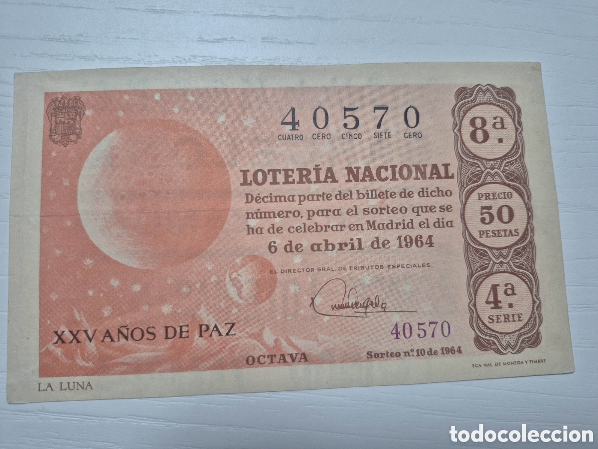 Loter&iacute;a Nacional: LOTERIA NACIONAL SORTEO 10 DE 1964 PERFECTO ESTADO SERIE 4