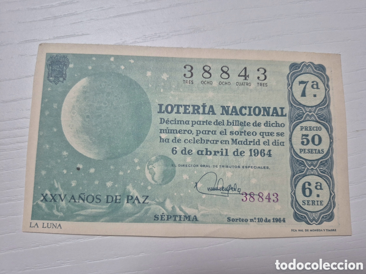 Loter&iacute;a Nacional: LOTERIA NACIONAL SORTEO 10 DE 1964 PERFECTO ESTADO SERIE 6