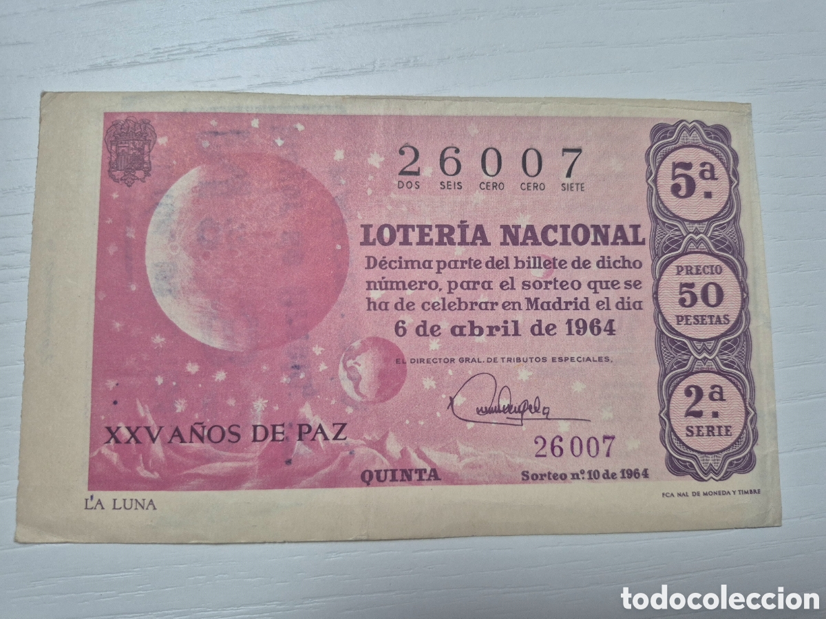 Loter&iacute;a Nacional: LOTERIA NACIONAL SORTEO 10 DE 1964 PERFECTO ESTADO SERIE 2