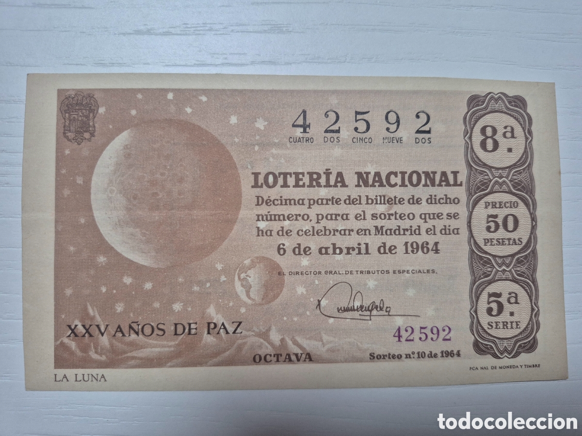 Loter&iacute;a Nacional: LOTERIA NACIONAL SORTEO 10 DE 1964 PERFECTO ESTADO SERIE 5