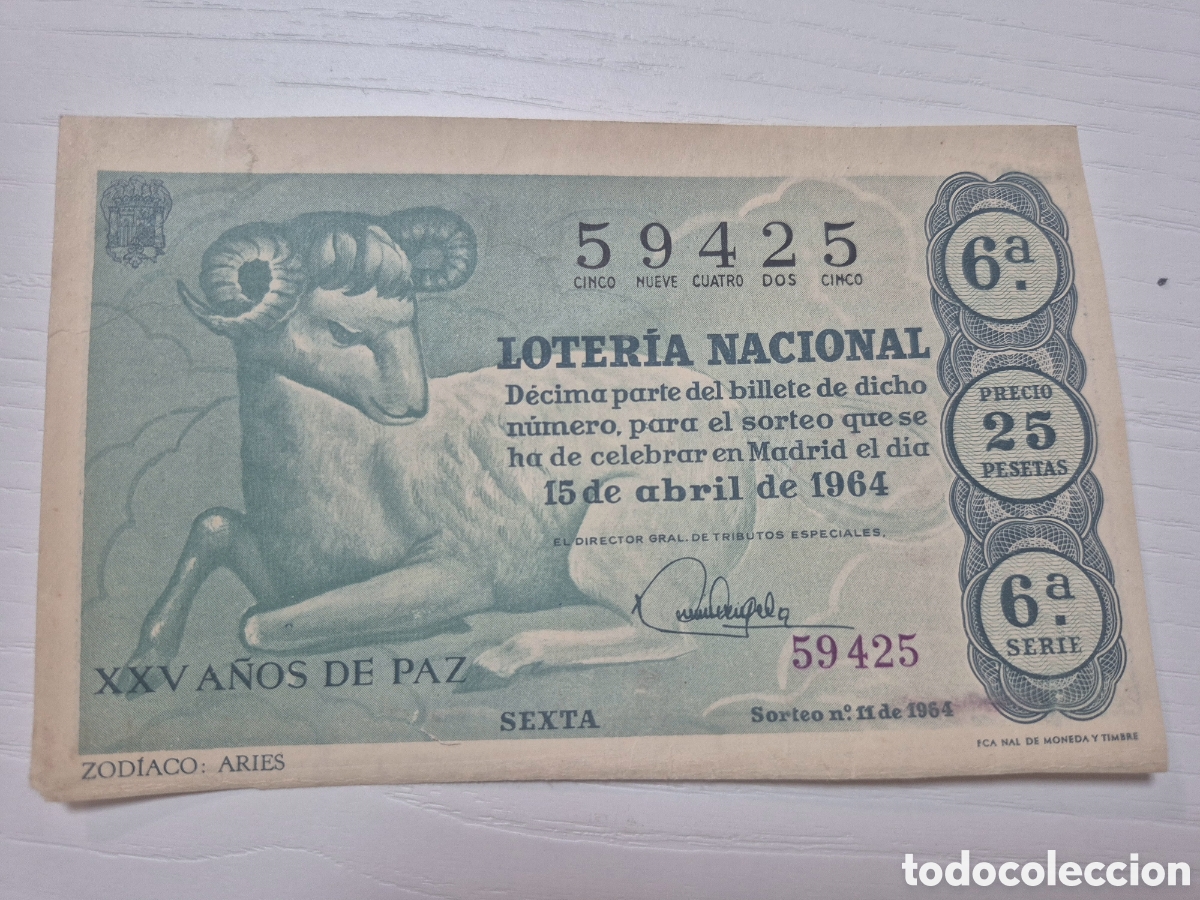 Loter&iacute;a Nacional: LOTERIA NACIONAL SORTEO 7 DE 1964 PERFECTO ESTADO SERIE 6