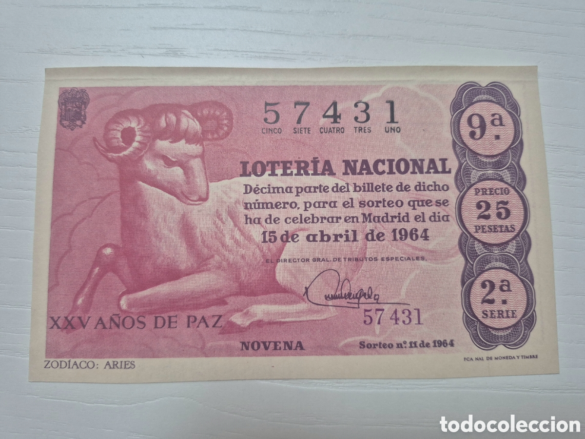 Loter&iacute;a Nacional: LOTERIA NACIONAL SORTEO 11 DE 1964 PERFECTO ESTADO SERIE 2