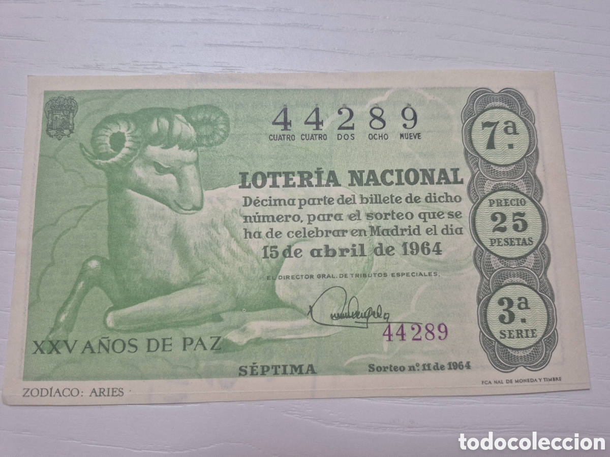 Loter&iacute;a Nacional: LOTERIA NACIONAL SORTEO 11 DE 1964 PERFECTO ESTADO SERIE 3