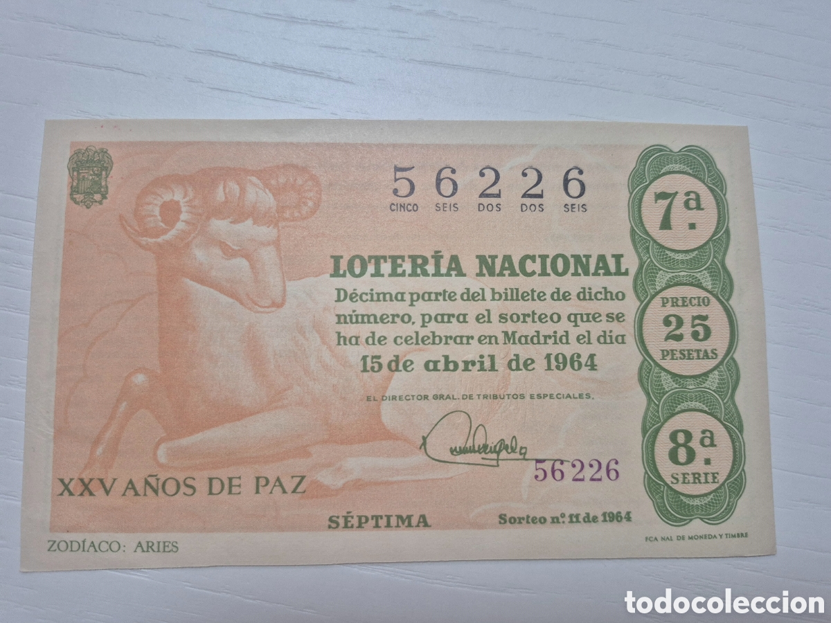 Loter&iacute;a Nacional: LOTERIA NACIONAL SORTEO 11 DE 1964 PERFECTO ESTADO SERIE 8