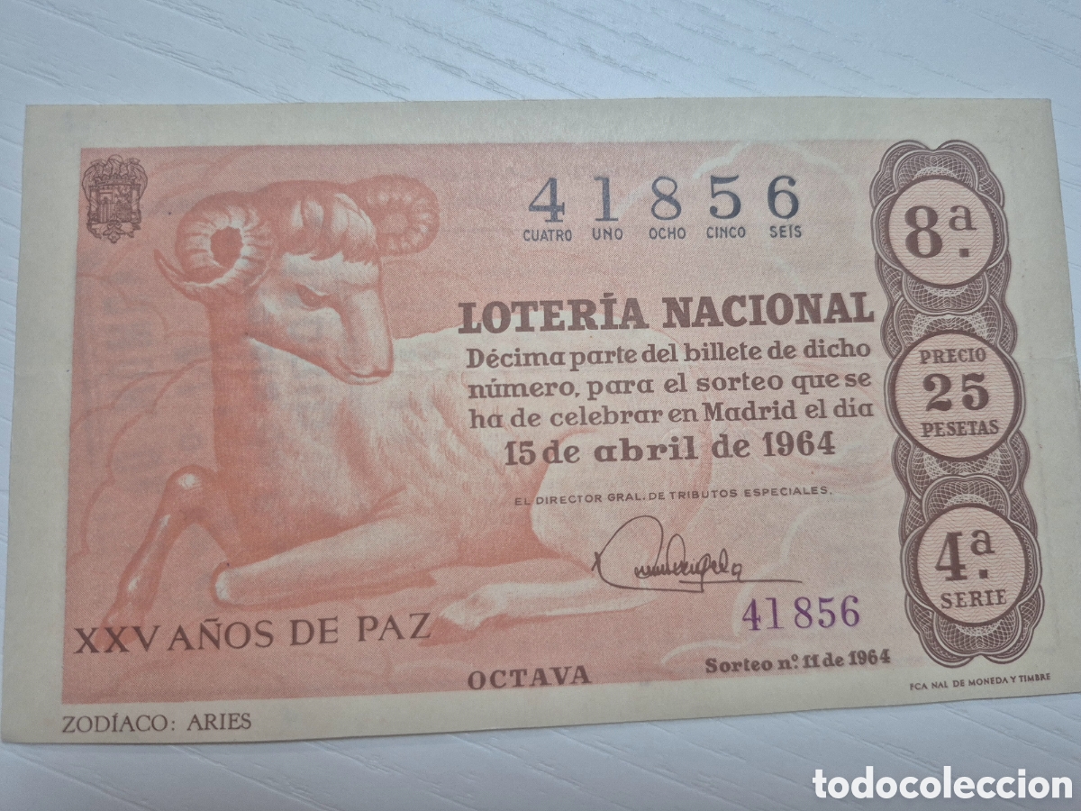 Loter&iacute;a Nacional: LOTERIA NACIONAL SORTEO 11 DE 1964 PERFECTO ESTADO SERIE 4