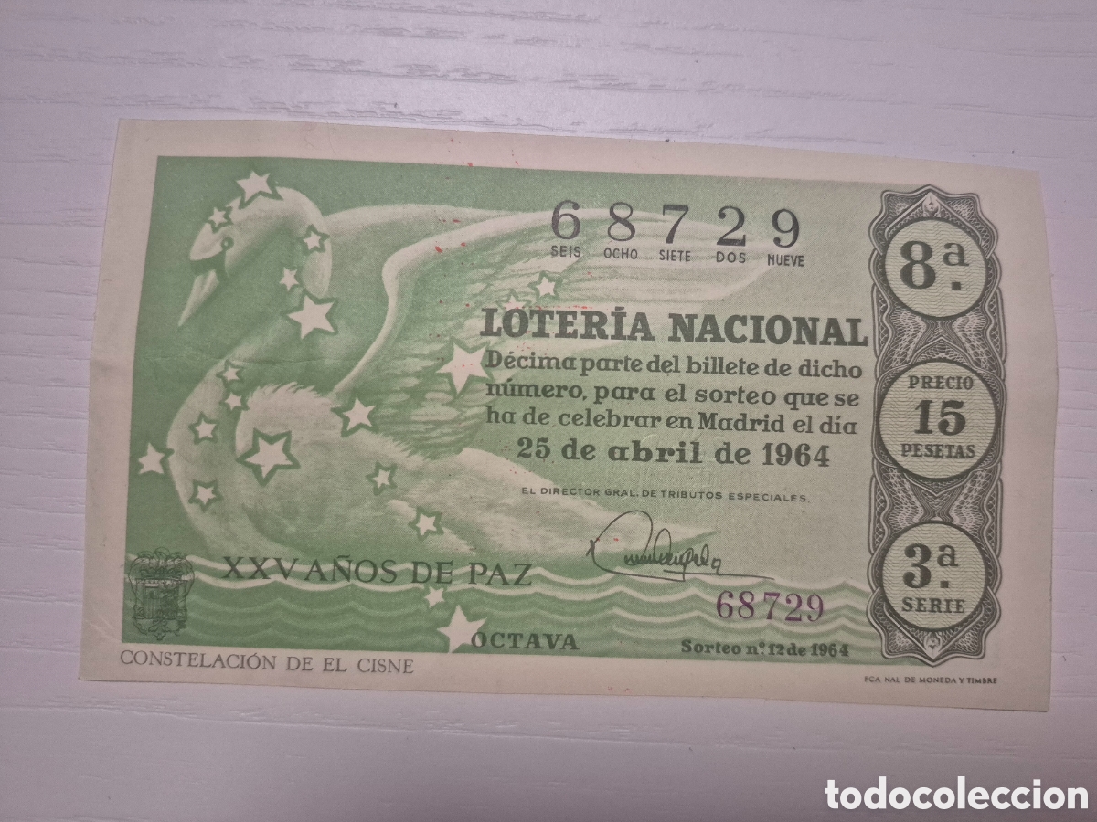 Loter&iacute;a Nacional: LOTERIA NACIONAL SORTEO 12 DE 1964 PERFECTO ESTADO SERIE 3