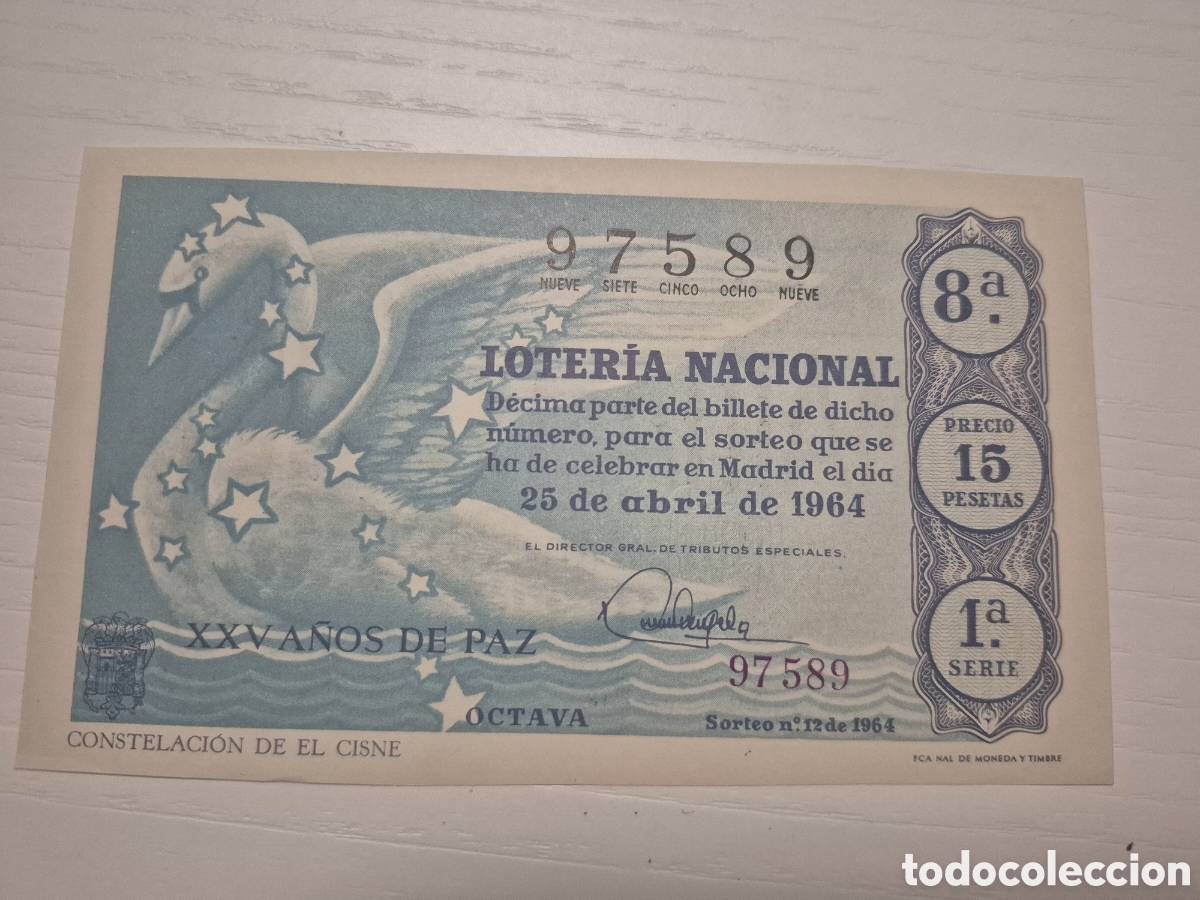 Loter&iacute;a Nacional: LOTERIA NACIONAL SORTEO 12 DE 1964 PERFECTO ESTADO SERIE 1