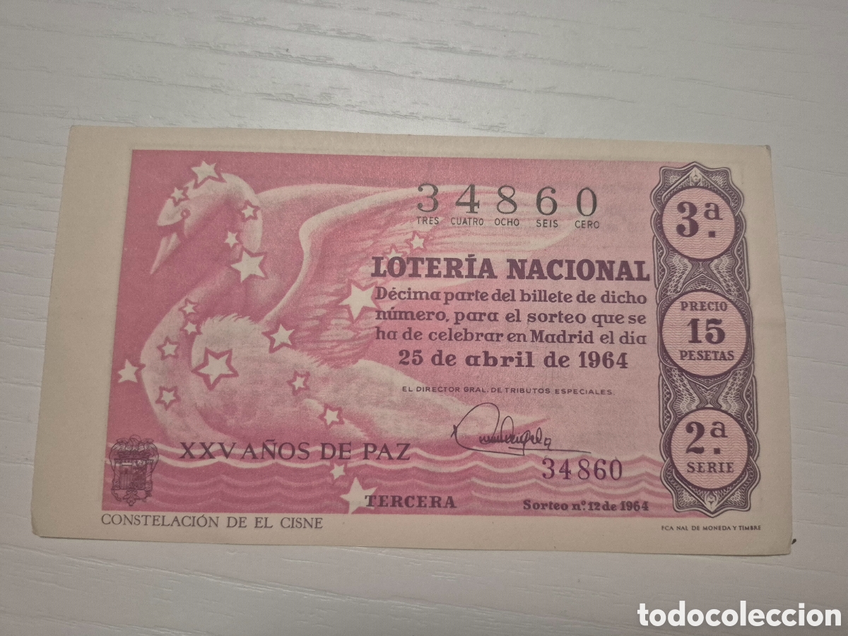 Loter&iacute;a Nacional: LOTERIA NACIONAL SORTEO 12 DE 1964 PERFECTO ESTADO SERIE 2