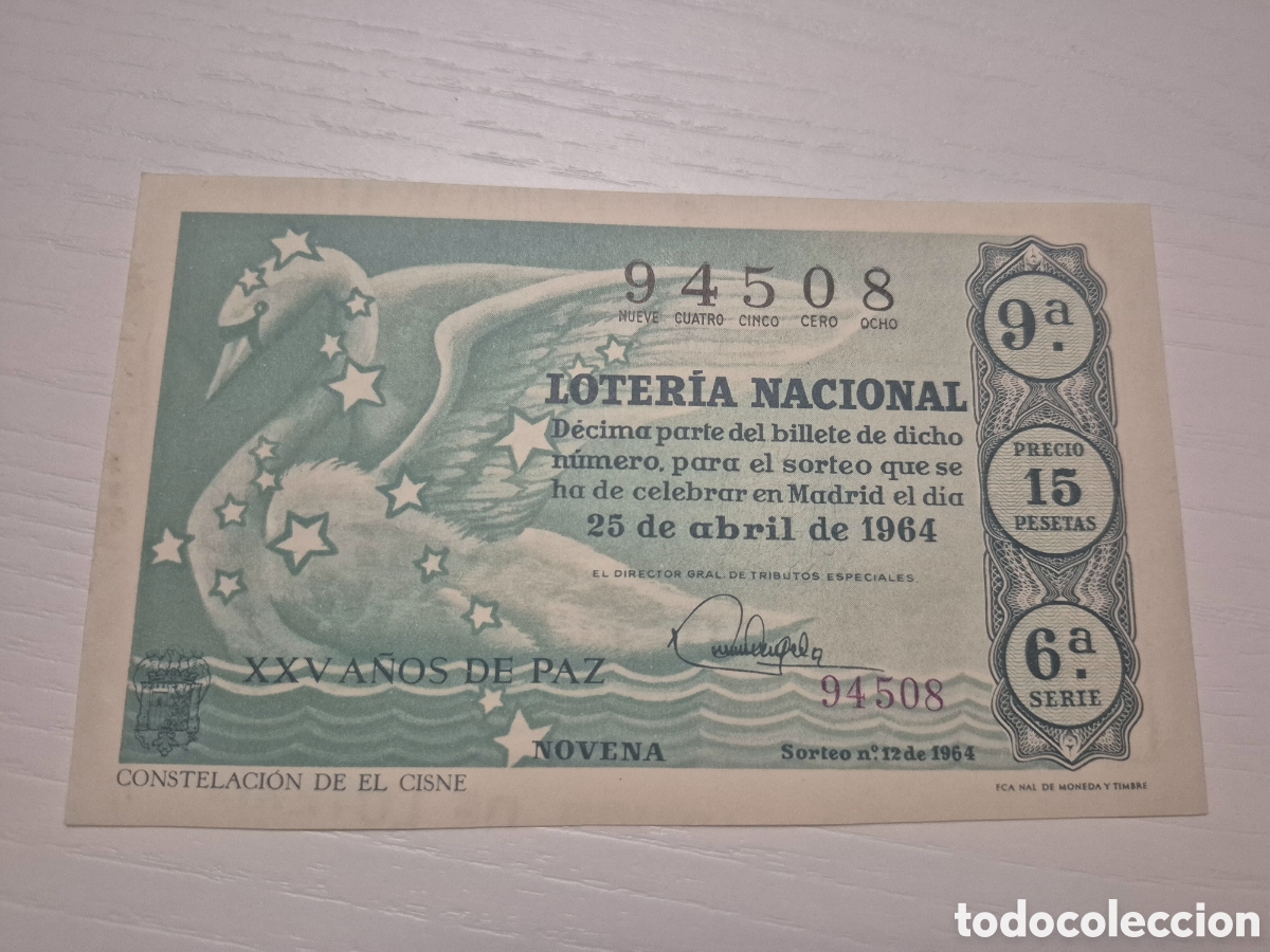 Loter&iacute;a Nacional: LOTERIA NACIONAL SORTEO 12 DE 1964 PERFECTO ESTADO SERIE 6